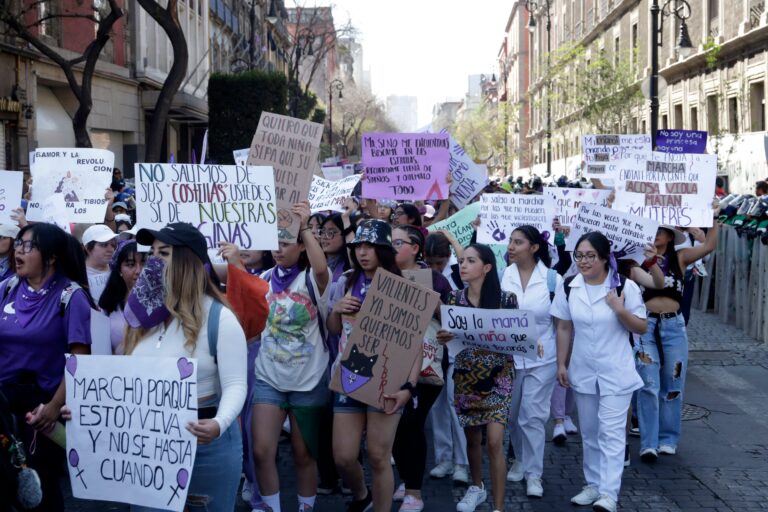 Mexico City, Mexico. 8th Mar, 2023. Thousands of women commemorated International Women's Day with mobilizations and protests in the Zocalo and outside the National Palace in Mexico City. on March 8, 2023 in Mexico City, Mexico (Credit Image: © Luis Barro